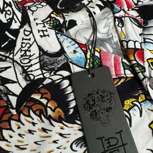 Ed Hardy Death before Dishonor Camp Button Up, New, Size Medium - Picture 4 of 6